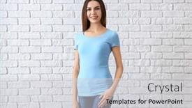  Presentation with white brick wall - PPT theme enhanced with beautiful-young-woman-in-stylish background and a light gray colored foreground