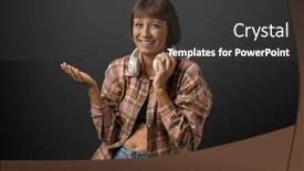  Presentation with bob hairstyle - PPT theme enhanced with beautiful-young-woman-in-white background and a dark gray colored foreground