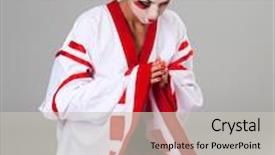  Presentation with kimono - Audience pleasing slides consisting of beautiful young woman in white kimono dress on gray background backdrop and a light gray colored foreground