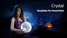  Presentation with witches - Presentation theme enhanced with beautiful-young-woman-in-witches background and a navy blue colored foreground