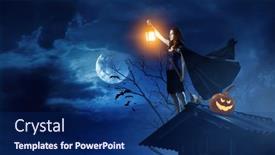  Presentation with witches - PPT theme featuring beautiful-young-woman-in-witches background and a navy blue colored foreground