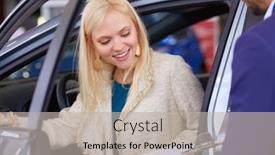  Presentation with dealership - Amazing PPT layouts having beautiful-young-woman-is-getting backdrop and a mint green colored foreground