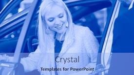  Presentation with dealership - Slide deck with beautiful-young-woman-is-getting background and a light blue colored foreground