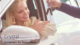  Presentation with dealership - Slide set enhanced with beautiful-young-woman-is-getting background and a soft green colored foreground