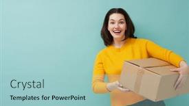  Presentation with cardboard - Presentation consisting of beautiful-young-woman-is-holding background and a light blue colored foreground