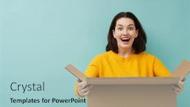  Presentation with cardboard - Amazing slides having beautiful-young-woman-is-holding backdrop and a light blue colored foreground