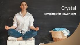  Presentation with laundry - Cool new slide set with beautiful-young-woman-is-smiling backdrop and a dark gray colored foreground