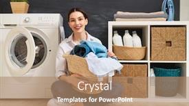  Presentation with laundry - Slide set enhanced with beautiful-young-woman-is-smiling background and a coral colored foreground