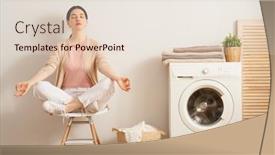  Presentation with laundry - Beautiful presentation theme featuring beautiful-young-woman-is-smiling backdrop and a lemonade colored foreground