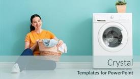  Presentation with laundry - Presentation design having beautiful-young-woman-is-smiling background and a lemonade colored foreground