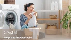  Presentation with laundry - Presentation design featuring beautiful-young-woman-is-smiling background and a coral colored foreground