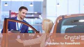  Presentation with dealership - Audience pleasing PPT layouts consisting of beautiful-young-woman-is-talking backdrop and a coral colored foreground
