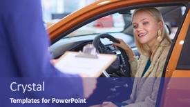  Presentation with dealership - Presentation theme having beautiful-young-woman-is-talking background and a ocean colored foreground