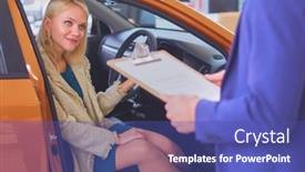  Presentation with dealership - Slide set enhanced with beautiful-young-woman-is-talking background and a ocean colored foreground