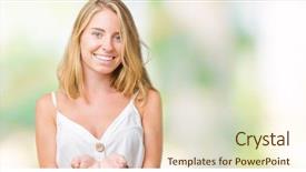  Presentation with giving - Audience pleasing slide deck consisting of protective - beautiful young woman over isolated backdrop and a  colored foreground