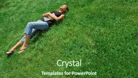  Presentation with green notebook - Amazing presentation theme having beautiful young woman laying in green field with notebook backdrop and a forest green colored foreground