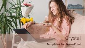  Presentation with party lights - PPT theme having beautiful-young-woman-lights background and a coral colored foreground