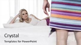  Presentation with hotel - Cool new theme with beautiful young woman looking at man wrapped in towel at hotel room backdrop and a white colored foreground