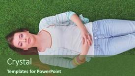  Presentation with beautiful green - Theme having beautiful-young-woman-lying background and a  colored foreground