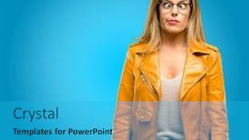  Presentation with funny - Slides consisting of beautiful-young-woman-making-funny background and a  colored foreground