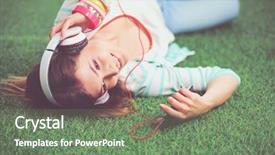  Presentation with beautiful green - Audience pleasing slide set consisting of beautiful young woman making selfie backdrop and a gray colored foreground