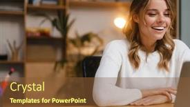  Presentation with woman office desk - Cool new slides with beautiful-young-woman-manager backdrop and a tawny brown colored foreground