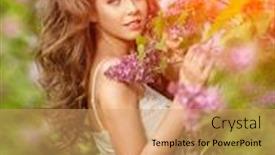  Presentation with spring tree - Colorful slide deck enhanced with beautiful-young-woman-near backdrop and a coral colored foreground