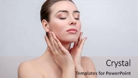  Presentation with light - Presentation with beautiful young woman on light background and a coral colored foreground