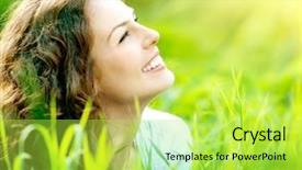  Presentation with green nature - Presentation design featuring dia de la mujer - beautiful young woman outdoors enjoy background and a yellow colored foreground