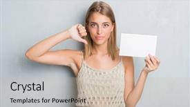  Presentation with negative - Presentation enhanced with beautiful young woman over grunge background and a soft green colored foreground