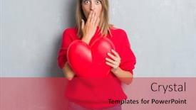  Presentation with shame - Presentation featuring beautiful young woman over grunge grey wall holding red heart cover mouth with hand shocked with shame for mistake expression of fear scared in silence secret concept background and a red colored foreground
