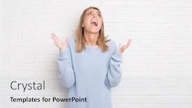  Presentation with white brick - Presentation having beautiful young woman over white brick wall crazy and mad shouting and yelling with aggressive expression and arms raised frustration concept background and a light blue colored foreground
