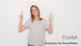  Presentation with white brick wall - Slides enhanced with beautiful young woman over white brick wall showing and pointing up with fingers number six while smiling confident and happy background and a light gray colored foreground