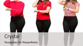  Presentation with collage - Cool new slide set with beautiful young woman over white backdrop and a  colored foreground