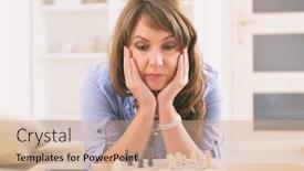  Presentation with chess - Colorful presentation enhanced with beautiful-young-woman-playing-chess backdrop and a coral colored foreground