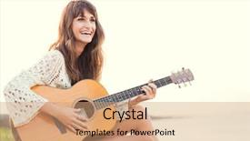  Presentation with sunset beach - Slides featuring beautiful young woman playing guitar background and a coral colored foreground