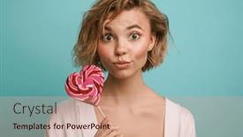  Presentation with lollipop - Presentation theme featuring beautiful-young-woman-posing background and a coral colored foreground