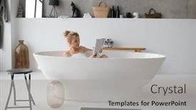  Presentation with reading - Presentation theme having beautiful-young-woman-reading-book background and a light gray colored foreground