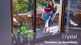  Presentation with reading - Beautiful presentation theme featuring beautiful-young-woman-reading backdrop and a gray colored foreground