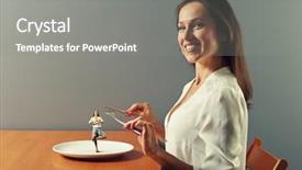  Presentation with eat - Beautiful PPT theme featuring beautiful-young-woman-ready backdrop and a  colored foreground