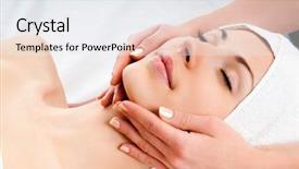  Presentation with facial - PPT theme having beautiful young woman receiving facial background and a white colored foreground