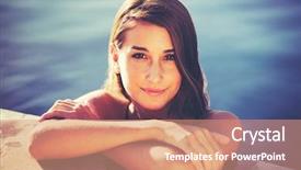  Presentation with luxury lifestyle - Presentation theme consisting of beautiful young woman relaxing in pool at sunset luxury resort fashion lifestyle background and a coral colored foreground