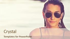  Presentation with luxury lifestyle - Amazing presentation theme having beautiful young woman relaxing in pool at sunset luxury resort fashion lifestyle backdrop and a cream colored foreground