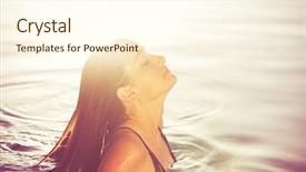  Presentation with luxury lifestyle - Audience pleasing PPT theme consisting of beautiful young woman relaxing in pool at sunset luxury resort fashion lifestyle backdrop and a cream colored foreground