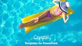  Presentation with mattress - PPT layouts enhanced with beautiful young woman relaxing on air mattress in swimming pool background and a teal colored foreground