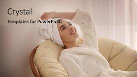  Presentation with spa salon - Presentation design featuring dressing well - beautiful young woman resting background and a coral colored foreground