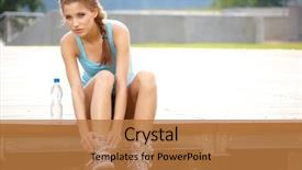  Presentation with rink - Presentation theme enhanced with beautiful young woman rink on roller-skate in green park on sunny summer day background and a coral colored foreground