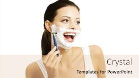  Presentation with razor - Beautiful presentation theme featuring beautiful young woman shaving her face with a razor backdrop and a lemonade colored foreground