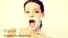  Presentation with razor - Slides featuring beautiful young woman shaving her face with a razor background and a blonde colored foreground