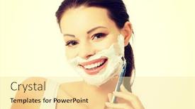  Presentation with razor - Audience pleasing slides consisting of beautiful young woman shaving her face with a razor backdrop and a blonde colored foreground
